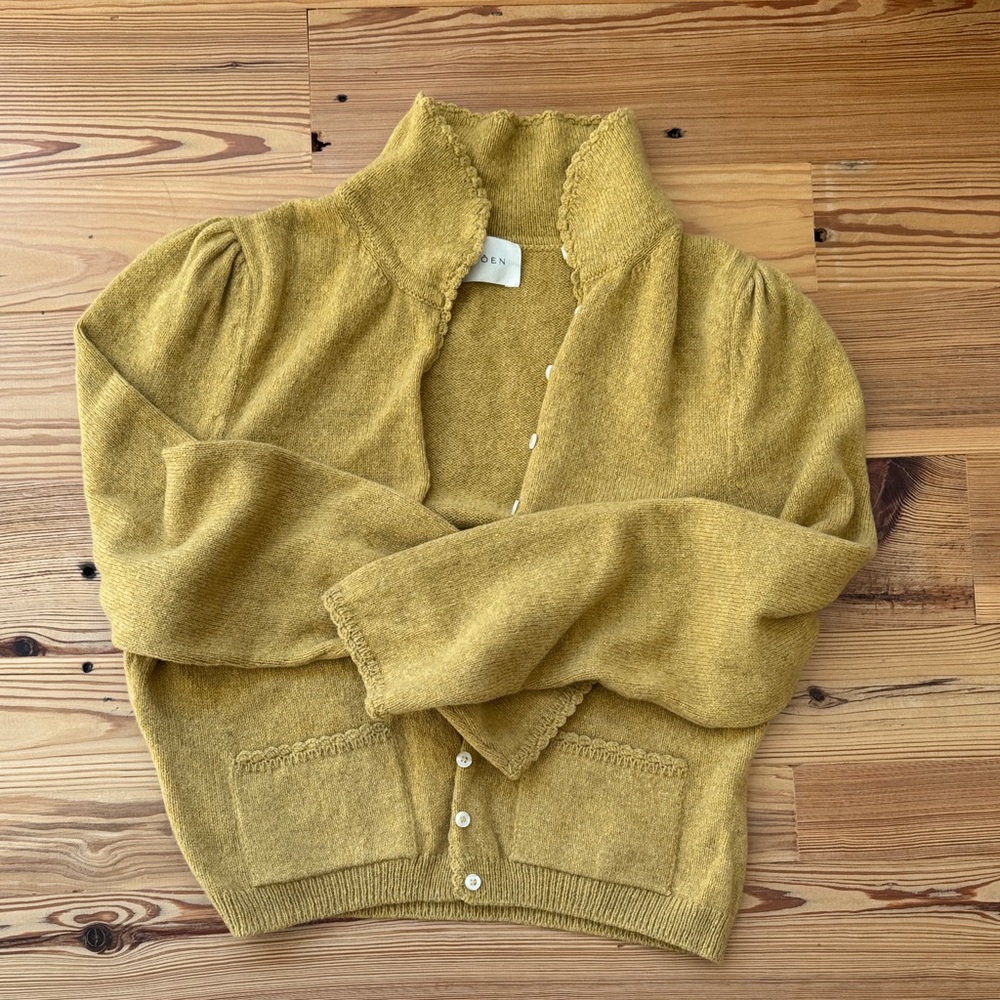 Women's Mustard Cardigan Sweater down size medium cashmere